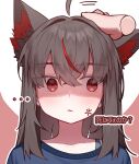  ... 1girl absurdres ahoge anger_vein animal_ear_fluff animal_ears annoyed black_hair blue_sweater bra_strap commentary crossed_bangs disembodied_hand dot_nose fox_ears fox_girl hand_on_another's_head headpat highres hololive korean_commentary kurokami_fubuki long_hair mean_0603 multicolored_hair parted_lips pink_background portrait red_eyes red_streaks shaded_face solo_focus streaked_hair sweater translated two-tone_background two-tone_hair virtual_youtuber white_background 