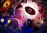  bug butterfly commentary_request crown dark_matter_(kirby) dark_mind dark_nebula galaxia_(sword) gooey_(kirby) halo highres hot_p0ka kirby kirby_(series) kirby_star_allies long_tongue looking_at_another master_crown morpho_knight_(butterfly) no_humans one-eyed planted planted_sword star_(symbol) sword tongue tongue_out void_(kirby) void_termina warp_star watermark weapon zero_(kirby) zero_two_(kirby) 