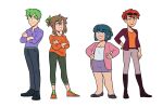  2boys 2girls aged_up blue_hair boots brown_hair commentary dawn_(pokemon) drew_(pokemon) english_commentary eyewear_on_head green_hair kiana_mai may_(pokemon) medium_hair multiple_boys multiple_girls pokemon pokemon_(anime) pokemon_the_series:_diamond_and_pearl pokemon_the_series:_ruby_and_sapphire red_hair short_hair sunglasses tagme zoey_(pokemon) 