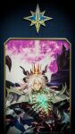  1boy abs armor artist_name center_opening closed_mouth commentary_request crown dragon_horns english_text fate/grand_order fate_(series) frown grand_servant_(fate/grand_order) highres horns jewelry konoe_ototsugu long_hair looking_at_viewer male_focus muscular muscular_male neck_ring official_art pauldrons pectorals photo_(medium) shoulder_armor siegfried_(fate) solo upper_body white_hair 