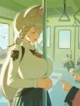  2girls absurdres alice_thymefield animal_ear_fluff animal_ears bangboo_(zenless_zone_zero) blonde_hair blush breasts cardigan closed_eyes commentary_request drooling eous_(zenless_zone_zero) green_skirt hair_ornament highres large_breasts long_hair low_twintails miss_esme_(zenless_zone_zero) multiple_girls open_mouth oro_(lsg0624) overtimeboo_(zenless_zone_zero) pink_cardigan pointing rabbit_ears rabbit_girl sharkboo_(zenless_zone_zero) shirt skirt sphere_hair_ornament train_interior twintails ukinami_yuzuha white_shirt zenless_zone_zero 