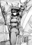 akitsu_maru_(kantai_collection) greyscale gun hood hooded_jacket hyouju_issei jacket kantai_collection looking_at_viewer military monochrome rifle soldier solo weapon 