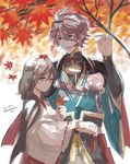  1boy 1girl brown_hair couple female_saniwa_(touken_ranbu) flower hetero japanese_clothes kasen_kanesada kimono md5_mismatch miyako_(nientetnein) purple_hair saniwa_(touken_ranbu) short_hair smile touken_ranbu 