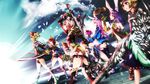  96neko_mtm animal_ears armor axe blonde_hair boots brown_hair bunny_ears cat_ears cloud dog_ears dress dual_wielding elbow_gloves elin_(tera) fighting_stance gloves green_eyes holding huge_weapon knee_boots lance midriff multiple_girls no_tail panties pink_eyes pink_hair polearm purple_hair red_eyes sandals shield shoes short_dress short_hair short_twintails shorts sky staff sword tera_online thigh_strap thighhighs twintails underwear weapon 