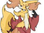  2015 amber_eyes anthro canine claws delphox female fox fur mammal multicolored_fur nintendo pok&eacute;mon red_eyes red_fur simple_background solo video_games wanu white_background white_fur white_sclera yellow_fur 