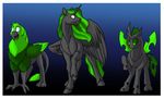  2015 avian black_feathers black_fur changeling claws equine fan_character feathers fetlocks foxenawolf friendship_is_magic fur gradient_background green_eyes green_feathers green_hair green_sclera gryphon hair horn insect_wings long_path male mammal my_little_pony simple_background winged_unicorn wings 