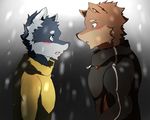  anthro blush canine clothing dog duo husky kuugo_(character) male male/male mammal purple_eyes simple_background snow wolf yuujirou_(character) 