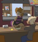  alcohol alondight anthro armwear bar beverage butt cat clothing detailed_background digital_media_(artwork) feces feline fur girly green_eyes hair hi_res legwear male mammal mustelid otter scat thigh_highs tongue tongue_out zadirtybish 