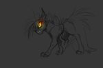  canine casy_the_wolfcat casynuf cat cheek_tuft fangs feline female feral fur glowing glowing_eyes grey_background greyscale grin hair hybrid inner_ear_fluff long_hair looking_away mammal monochrome open_mouth simple_background sketch solo standing tuft whiskers wolfcat 