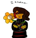  2015 clothed clothing dialogue duo english_text female flower flowey_the_flower human mammal necklace pastel-possum plant protagonist_(undertale) simple_background standing text undertale video_games white_background 