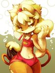  anthro blonde_hair bubble cat clothed clothing feline female fruit fur g hair mammal pear solo yellow_eyes 