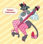  bow breasts claws cleavage clothed clothing collar demon female forked_tongue halloween holidays horn junga legware legwear ribbons socks solo stockings succubus tongue valentine&#039;s_day wings 