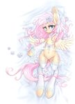  2015 absurd_res clothing cutie_mark equine female fluttershy_(mlp) friendship_is_magic hair hi_res legwear long_hair looking_at_viewer lying mammal mlpanon my_little_pony navel on_back pegasus pink_hair solo translucent transparent_clothing wings 