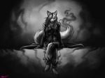  2015 abstract_background anthro canine clothed clothing female fox kumo_(ratte) looking_at_viewer magic mammal mask ratte smile solo 