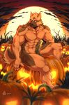  abs biceps canine canyne_khai dog german_shepherd halloween holidays male mammal muscular muscular_male paws pecs pumpkin 