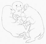  2015 animal_genitalia dugtrio erection feral group group_sex male male/male mammal mole monochrome nintendo pencil_(artwork) penis pok&eacute;mon rodent sex simple_background smile tapering_penis tongue traditional_media_(artwork) video_games white_background yaroul 