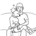  &lt;3 affection anthro barefoot blush burr_(artist) clothed clothing cuddling duo eyes_closed female fur hair human male mammal monochrome mouse open_mouth rodent shirt simple_background sitting sketch sleeping smile sofa sweater white_background 