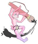  action_pose anthro barefoot blush bulge clothed clothing digital_media_(artwork) front_view half-dressed hybridstaar inkbunny lagomorph male mammal mascot rabbit solo topless underwear underwear_meme 