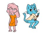  anais_watterson annoyed anthro blue_fur brother butt cat clothing crouching cub feline female fur gumball_watterson half_naked lagomorph male mammal melonpussy pink_fur rabbit shirt sibling simple_background sister smug_face the_amazing_world_of_gumball white_background young 