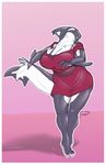  2015 anthro big_breasts blue_eyes bra breasts cetacean clothed clothing dress female furry-specific_piercing huge_breasts looking_at_viewer mammal marine open_mouth orca piercing proxer solo tiptoes underwear voluptuous whale wide_hips 
