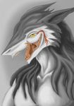  2015 ambiguous_gender anthro blood blood_warpaint forked_tongue fur grey_background grey_fur grey_hair hair long_hair markings nude open_mouth rain_silves sacrificabominat sergal simple_background slit_pupils solo teeth tongue tongue_out white_fur yellow_eyes 