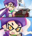  aipiepo beauty_mark black_hair blush callie_(splatoon) ear_piercing english_text eye_markings fangs female hair hat humanoid inkling kiniro_mosaic nintendo open_mouth parody piercing pirate pointy_ears ship smile solo splatoon tentacle_hair tentacles text vehicle video_games yellow_eyes 