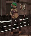  2015 anthro anthro_claw armband bra breasts claws clothing collar cross ear_piercing female fishnet green_hair hair mammal midriff panties pants piercing rat rodent solo torn_clothing underwear 