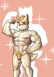  abs anthro balls biceps big_muscles black_nose blonde_hair canine dog flaccid flexing fur hair hand_on_hip humanoid_penis husky_(artist) looking_at_viewer male mammal muscular nipples nude orange_hair pecs penis pink_background pubes red_eyes simple_background solo standing tan_fur uncut vein veiny_penis white_fur white_sclera 