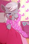  2015 aosion bed clothing cub earth_pony equine eyewear female friendship_is_magic glasses hair horse mammal my_little_pony necklace open_mouth pajamas pony purple_eyes silver_spoon_(mlp) solo waking_up yawn young 
