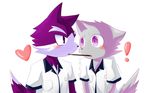  ! &lt;3 2015 anthro blush cat clothed clothing duo eye_contact feline fur male mammal multicolored_fur purple_eyes purple_fur simple_background two_tone_fur twstacker white_background white_fur white_sclera wide_eyed 