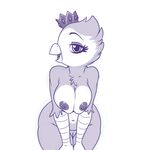  anthro avian beak bird black_and_white black_eyes breasts crown digital_media_(artwork) eyebrows eyelashes female happy lonbluewolf looking_at_viewer monochrome navel nipples nude open_mouth presenting pussy simple_background sketch solo tongue white_background white_sclera wide_hips 