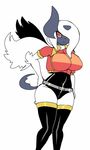  absol anthro breasts clothing female hair hair_over_eye hypnofood legwear mega_absol mega_evolution nintendo pok&eacute;mon pokemon_ranger red_eyes smile solo thick_thighs video_games wide_hips 