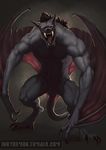  2015 anthro balls bat bat_wings black_fur demon digitigrade fangs feral fur grey_fur inkydemon male mammal membranous_wings monster muscular muscular_male nude open_mouth pecs red_eyes sheath simple_background solo tongue winged_arms wings 
