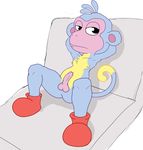  2015 anthro balls boots_(character) dora_the_explorer erection inviting looking_at_viewer lying male mammal monkey monkeybutt nude penis primate simple_background solo spreading uncut 
