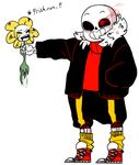  bone duo english_text flower flowey_the_flower gold_(metal) gold_tooth male plant red_eyes sans_(undertale) skeleton text undertale video_games 