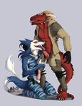  2015 abs anthro argonian balls blue_fur camo claws clothing cum duo erection eyes_closed fangs feathers feet fellatio fur horn kneeling male male/male military modern muscular open_mouth open_pants open_shirt oral orange_eyes pants pecs penis red_scales red_skin reptile sairaks scales scalie sergal sex shirt standing teeth the_elder_scrolls toe_claws tongue tongue_out uniform vein veiny_penis vest video_games war white_fur yellow_sclera 