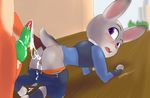  all_fours armor broken_condom butt butt_grab canine clothed clothed_sex clothing condom cum cum_in_pussy cum_inside disney duo faceless_male female fox hand_on_butt judy_hopps kamperkiller_(artist) knot lagomorph male mammal nick_wilde pants pants_down penis police pull_out pussy pussy_juice rabbit sex surprise_sex uniform zootopia 