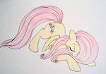  blush bowing cutie_mark equine eyes_closed female feral fluttershy_(mlp) friendship_is_magic fur hair mammal my_little_pony pegasus pink_hair prettypinkpony simple_background smile solo white_background wings yellow_fur 