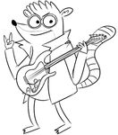  anthro cartoon_network clothed clothing devil_horns fur guitar line_art looking_at_viewer male mammal monochrome musical_instrument raccoon regular_show rigby rigby_(regular_show) sheriff_(artist) simple_background solo standing white_background 