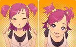  blush close-up closed_eyes face hands happy parted_lips precure purple_eyes purple_hair short_twintails shorts smile twintails two_side_up ukokkei yes!_precure_5 yumehara_nozomi 