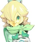  blonde_hair crown earrings gloves green_eyes hair_over_one_eye jewelry koki_(ryoushikiha) mario_(series) mario_kart mario_kart_wii rosetta_(mario) scarf short_hair smile solo super_mario_bros. 