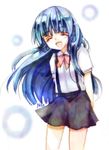  ^_^ bad_id bad_pixiv_id blue_hair bow closed_eyes furude_rika higurashi_no_naku_koro_ni long_hair mzz pink_bow smile solo 