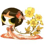  :&lt; angry black_hair blush buttercup_(flower) buttercup_(ppg) chibi flower hair_down hair_ornament japanese_clothes karaginu_mo kimono layered_clothing layered_kimono looking_back lowres namesake powerpuff_girls ranunculus short_hair solo stone_(shirokanipe_ranran) 