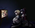  aki_eda blonde_hair cosplay dark hakurei_reimu hakurei_reimu_(cosplay) kirisame_marisa leg_hug multiple_girls non-web_source parody screencap television touhou watching_television yukkuri_shiteitte_ne 