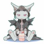  cat drinking furi lowres no_humans oekaki rozen_maiden solo suigintou wings yakult 