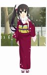  akiyama_mio black_hair japanese_clothes k-on! kimono long_hair new_year rocky_(chendongjian) snow solo 