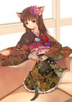  animal_ears cat_ears copyright_request flower hair_flower hair_ornament hijiri_ruka japanese_clothes kimono kimono_skirt solo tail 