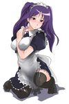  aasara between_breasts blush breasts feet frills large_breasts long_hair maid maid_headdress ookura_miyako purple_hair red_eyes robbie robbie_the_rabbit silent_hill silent_hill_3 solo thighhighs tokimeki_memorial tokimeki_memorial_4 twintails 