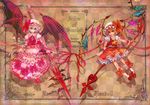  bat_wings blonde_hair flandre_scarlet hat hiroko_(keshika) laevatein multiple_girls polearm ponytail red_eyes remilia_scarlet ribbon short_hair siblings side_ponytail silver_hair sisters spear spear_the_gungnir touhou weapon wings 