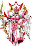  angelg bow_(weapon) hand_on_hip ma-shin mecha no_humans simple_background solo super_robot_wars super_robot_wars_original_generation weapon wings 